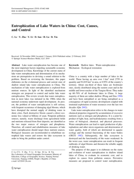 Eutrophication of Lake Waters in China: Cost, Causes, and Control
