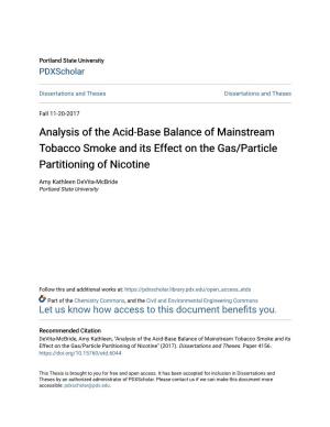 Analysis of the Acid-Base Balance of Mainstream Tobacco Smoke and Its Effect on the Gas/Particle Partitioning of Nicotine