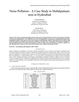 Noise Pollution - a Case Study in Mehdipatnam Area in Hyderabad
