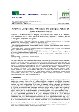 Chemical Composition, Antioxidant and Biological Activity of Leaves