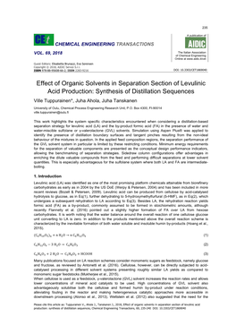 Effect of Organic Solvents in Separation Section of Levulinic