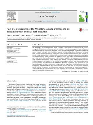 Nest Site Preferences of the Woodlark (Lullula Arborea) and Its Association with Artiﬁcial Nest Predation
