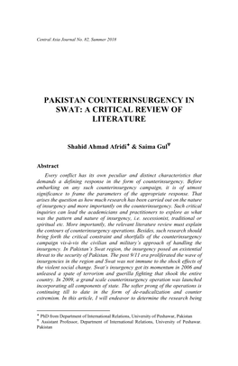 Pakistan Counterinsurgency in Swat: a Critical Review of Literature