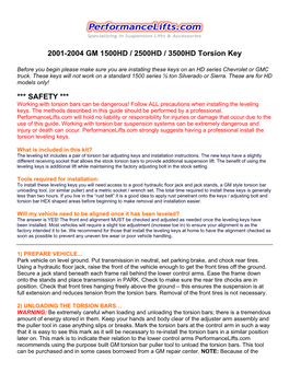 2001-2004 GM 1500HD / 2500HD / 3500HD Torsion Key *** SAFETY