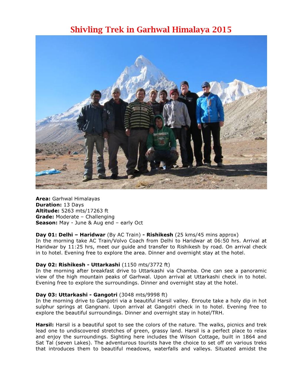Shivling Trek in Garhwal Himalaya 2015