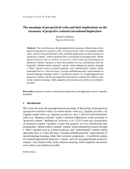 The Meanings of Perspectival Verbs and Their Implications on the Taxonomy of Projective Content/Conventional Implicature