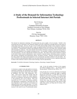 A Study of the Demand for Information Technology Professionals in Selected Internet Job Portals