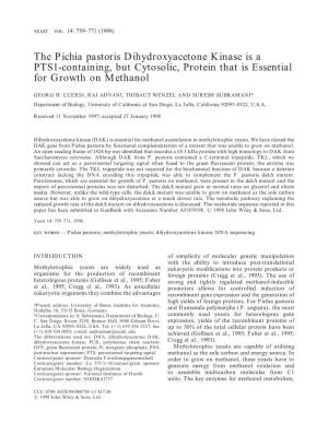 The Pichia Pastoris Dihydroxyacetone Kinase Is a PTS1-Containing, but Cytosolic, Protein That Is Essential for Growth on Methanol