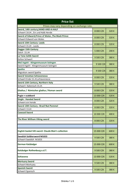 Price List Prices May Vary Depending on Exchange Rate