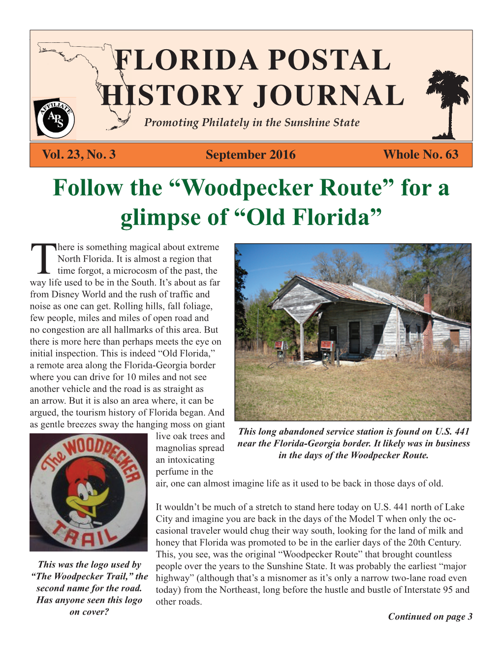 FLORIDA POSTAL HISTORY JOURNAL Promoting Philately in the Sunshine State