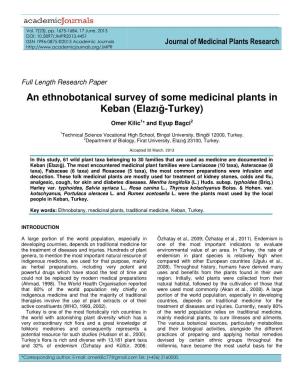 An Ethnobotanical Survey of Some Medicinal Plants in Keban (Elazı Ğ-Turkey)