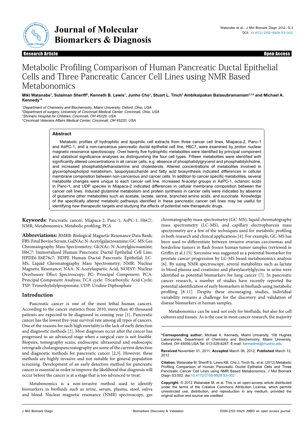 Metabolic Profiling Comparison of Human