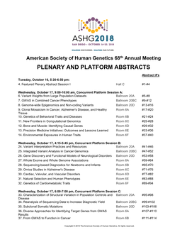 Plenary and Platform Abstracts