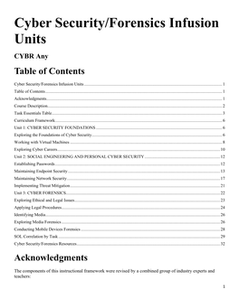 Cyber Security/Forensics Infusion Units CYBR Any Table of Contents