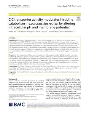 Clc Transporter Activity Modulates Histidine Catabolism in Lactobacillus Reuteri by Altering Intracellular Ph and Membrane Potential Anne E