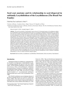 Seed Coat Anatomy and Its Relationship to Seed Dispersal in Subfamily Lecythidoideae of the Lecythidaceae (The Brazil Nut Family)