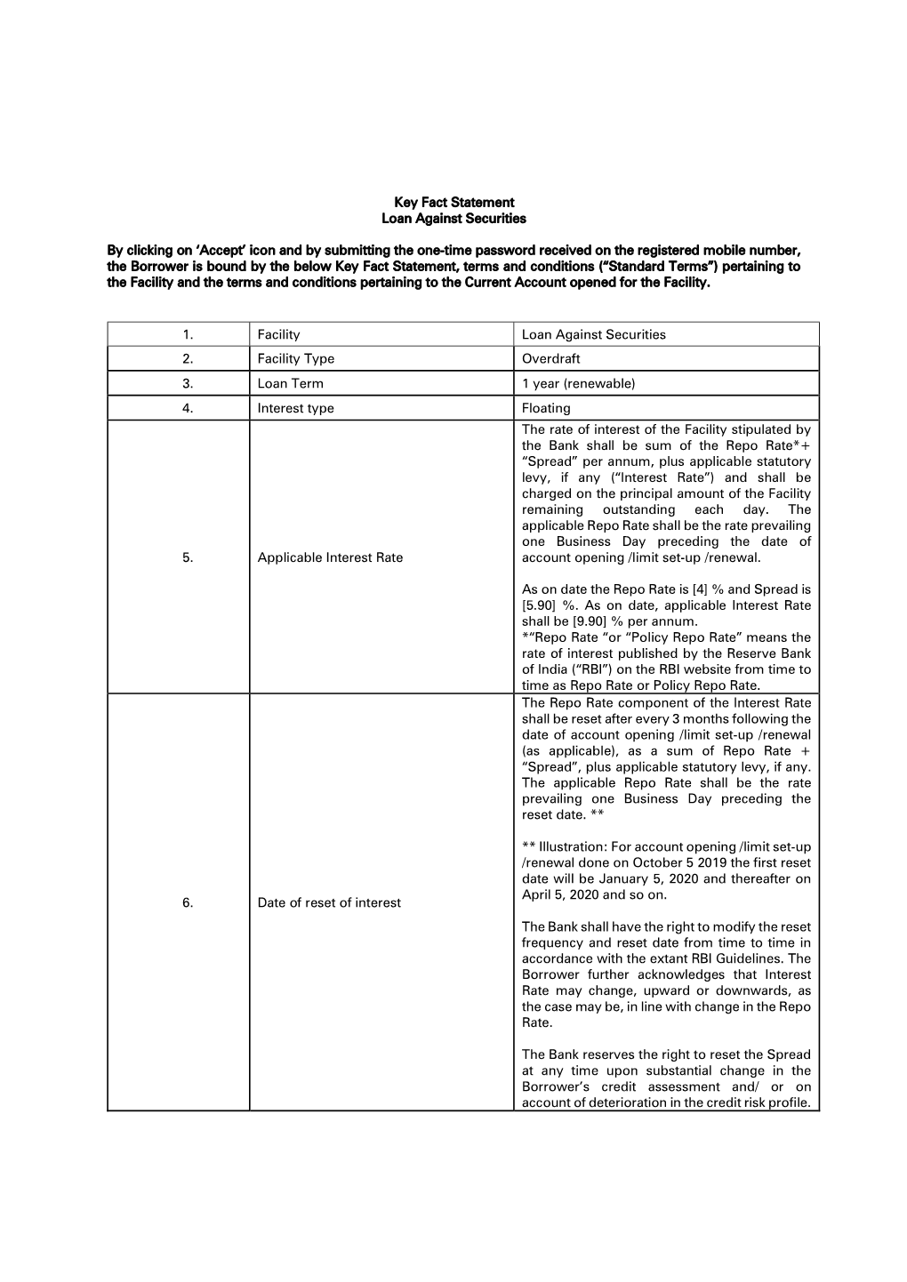 Key Fact Statement Loan Against Securities by Clicking On