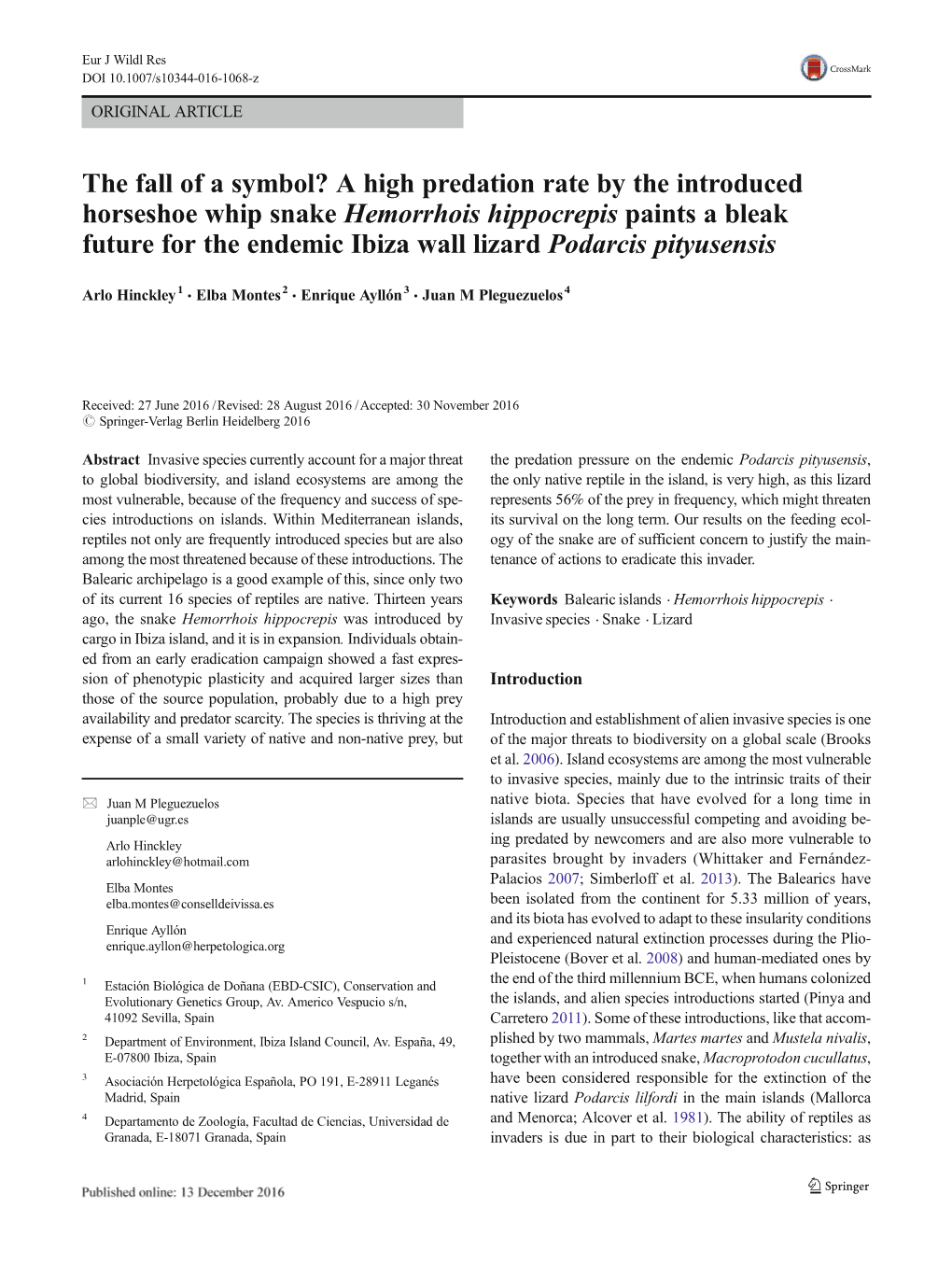 A High Predation Rate by the Introduced Horseshoe Whip Snake Hemorrhois Hippocrepis Paints a Bleak Future for the Endemic Ibiza Wall Lizard Podarcis Pityusensis