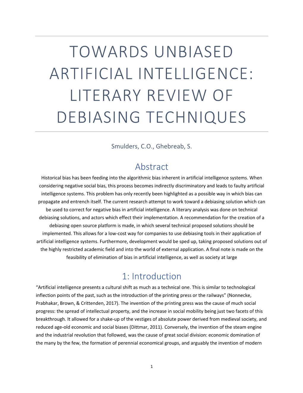 Towards Unbiased Artificial Intelligence: Literary Review of Debiasing Techniques