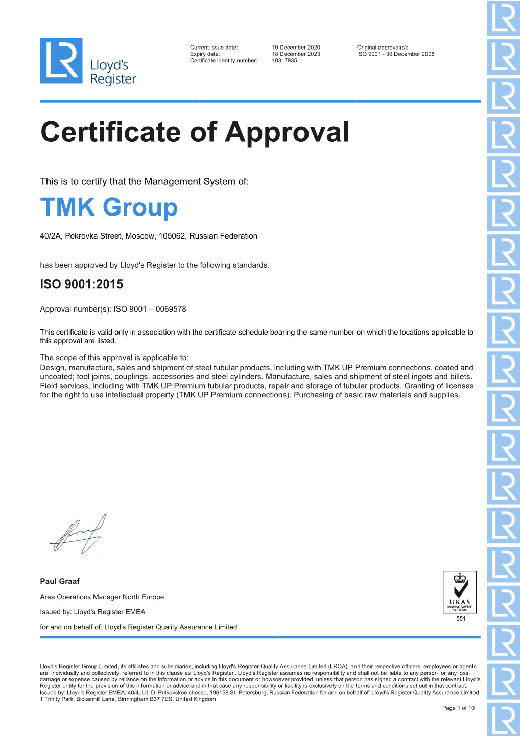 Certificate of Approval ISO 9001:2015