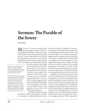 Sermon: the Parable of the Sower Kirk Wellum