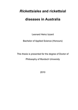 Rickettsiales and Rickettsial Diseases in Australia