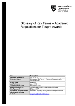 Glossary of Key Terms – Academic Regulations for Taught Awards