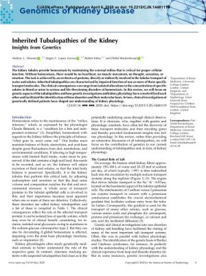 Inherited Tubulopathies of the Kidney Insights from Genetics