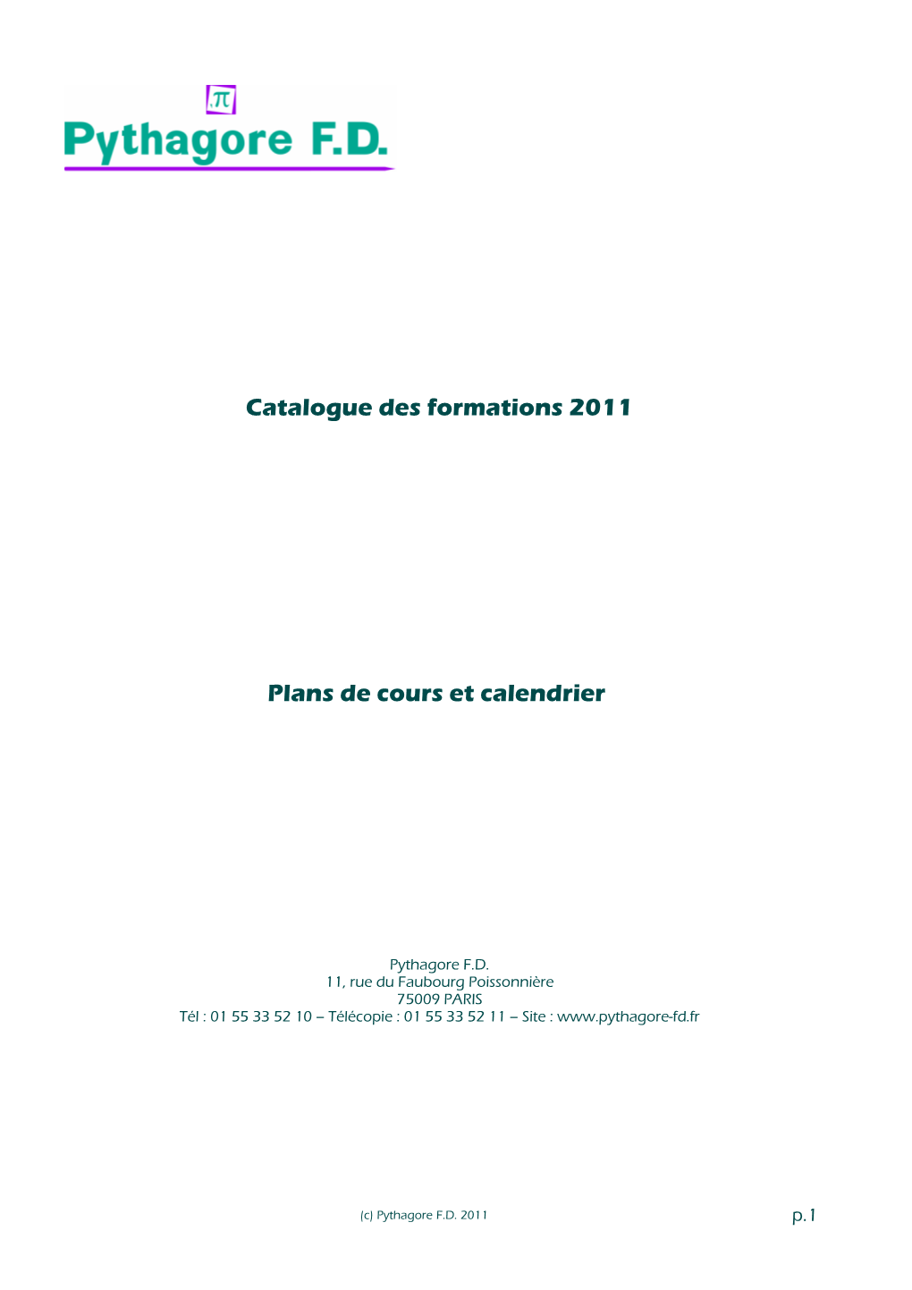 Catalogue Des Formations 2011 Plans De Cours Et Calendrier