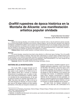 Graffiti Rupestres De Época Histórica En La Montaña De Alicante: Una Manifestación Artística Popular Olvidada