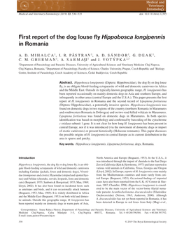 First Report of the Dog Louse Fly Hippobosca Longipennis in Romania