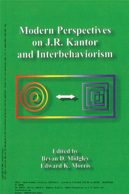Modern Perspectives on JR Kantor and Interbehaviorism