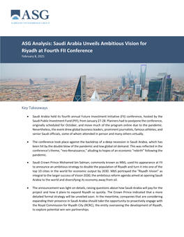 ASG Analysis: Saudi Arabia Unveils Ambitious Vision for Riyadh at Fourth FII Conference February 8, 2021