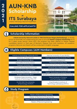 AUN-KNB 0 Scholarship 2 at ITS Surabaya 1 Institut Teknologi Sepuluh Nopember CALLING for APPLICANTS!