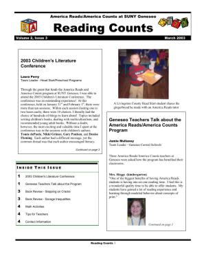 Reading Counts Volume 2, Issue 3 March 2003