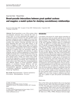 Brood-Parasite Interactions Between Great Spotted Cuckoos and Magpies: a Model System for Studying Coevolutionary Relationships