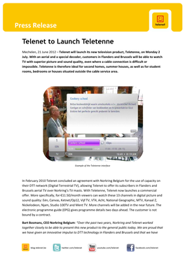 Telenet to Launch Teletenne