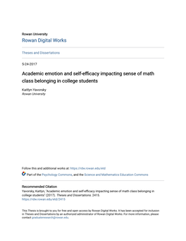Academic Emotion and Self-Efficacy Impacting Sense of Math Class Belonging in College Students
