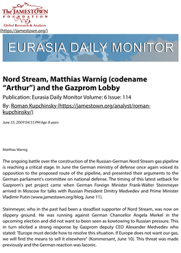 Nord Stream, Matthias Warnig (Codename “Arthur