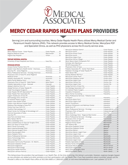 Mercy Cedar Rapids Health Plans Providers