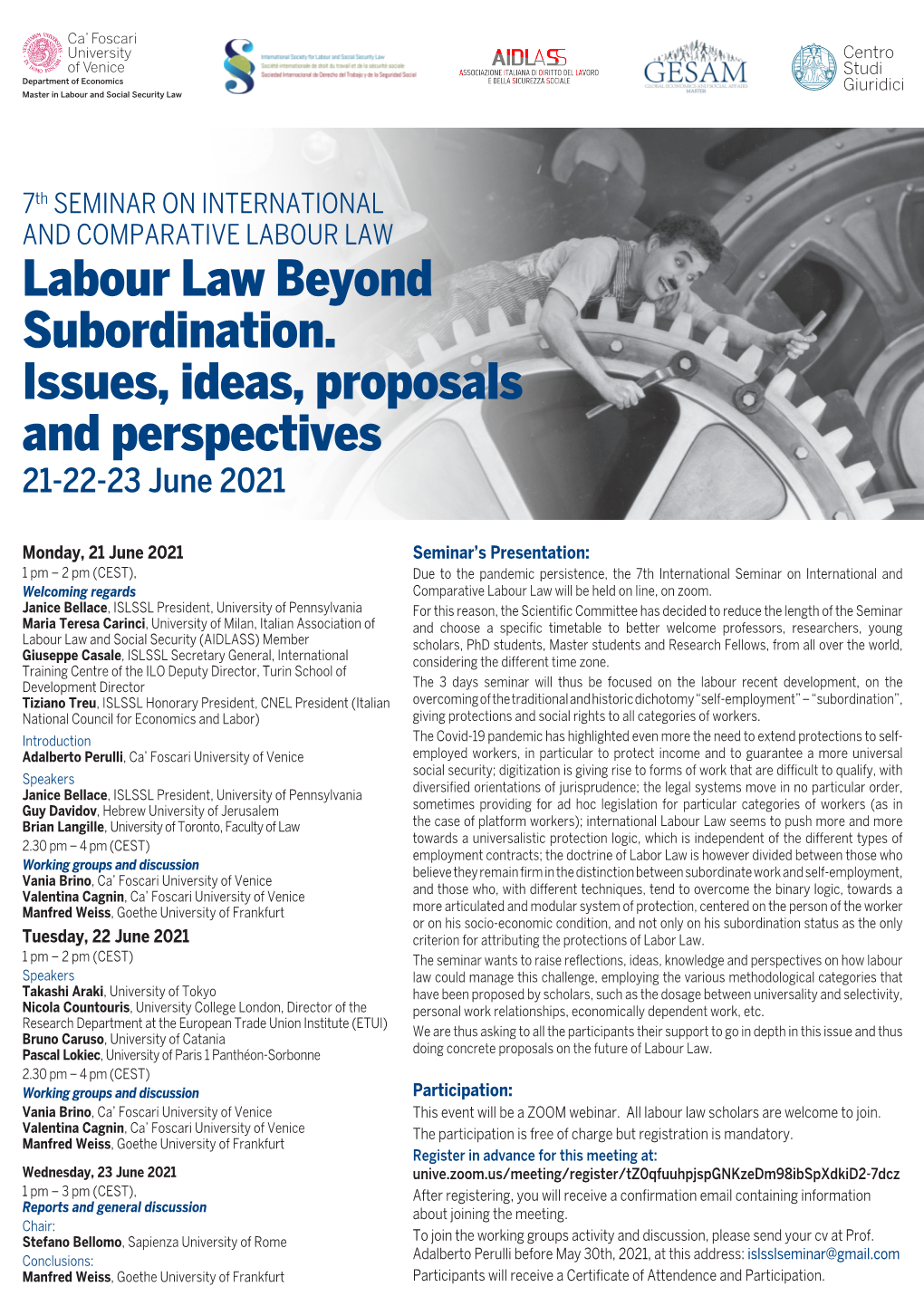 Labour Law Beyond Subordination. Issues, Ideas, Proposals and Perspectives 21-22-23 June 2021