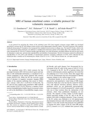 MRI of Human Entorhinal Cortex: a Reliable Protocol for Volumetric Measurement