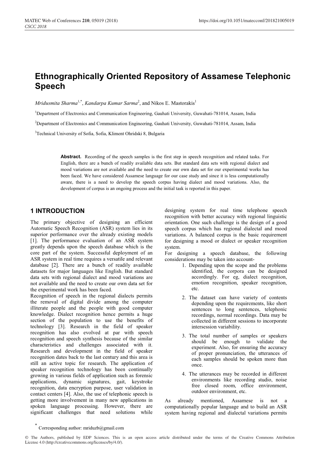 Ethnographically Oriented Repository of Assamese Telephonic Speech