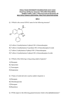 CBCS SYLLABUS) SUBJECT-BPH C 801 T-Pharmaceutical Chemistry III MULTIPLE CHOICE QUESTIONS: PRACTICE QUESTION BANK
