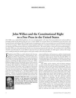 Article on “John Wilkes and the Constitutional Right to a Free Press