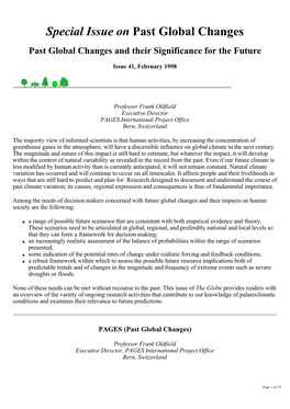 Past Global Changes Special Issue On