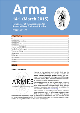 14:1 (March 2015) Newsletter of the Association for Roman Military Equipment Studies ISSN 0960-9172