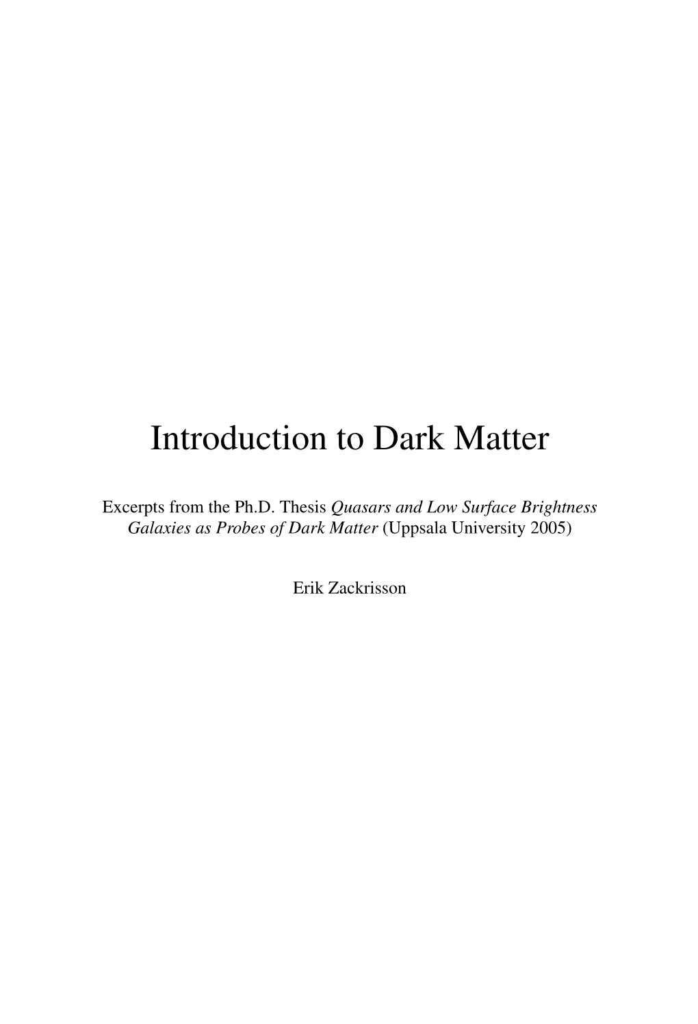 Introduction to Dark Matter