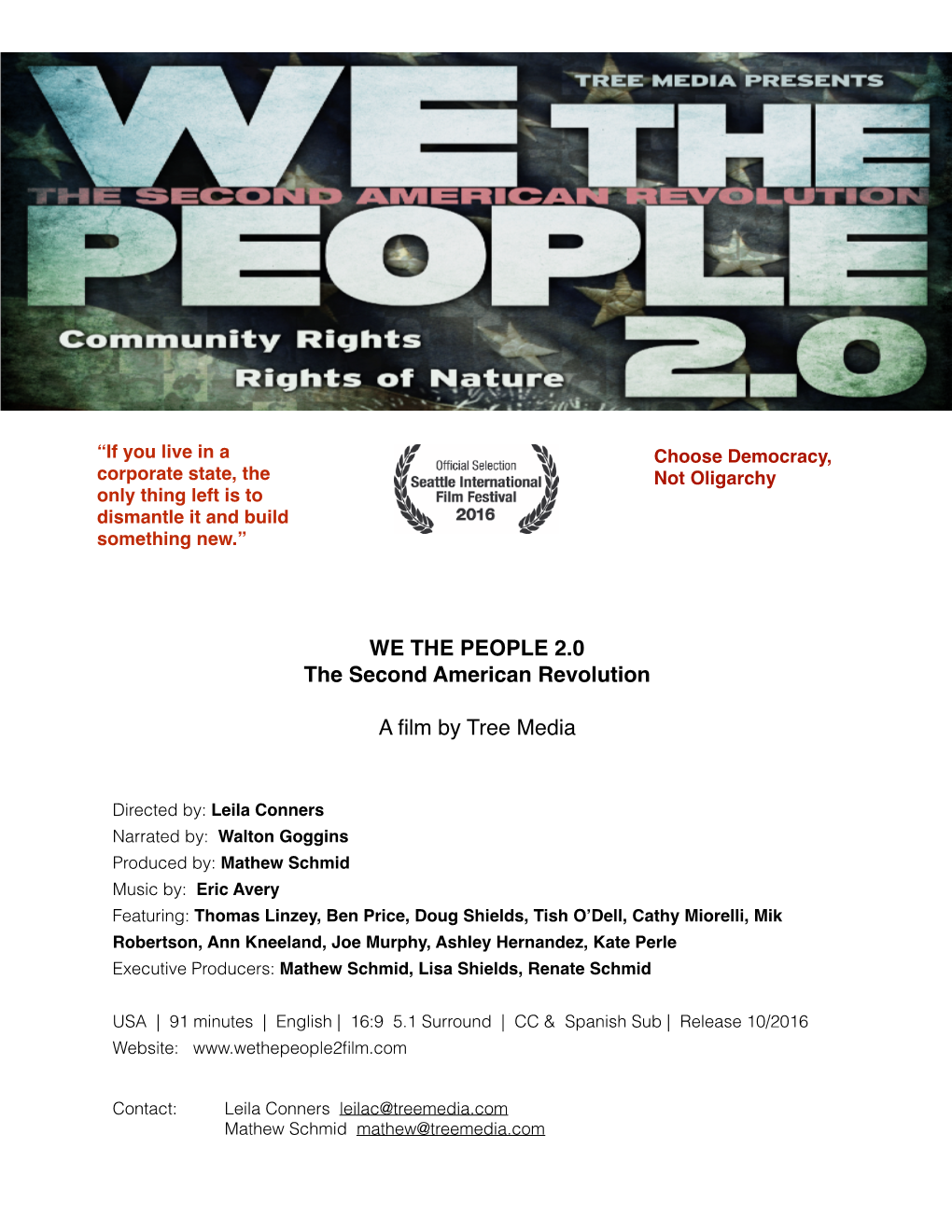 WE the PEOPLE 2.0 the Second American Revolution a Film by Tree