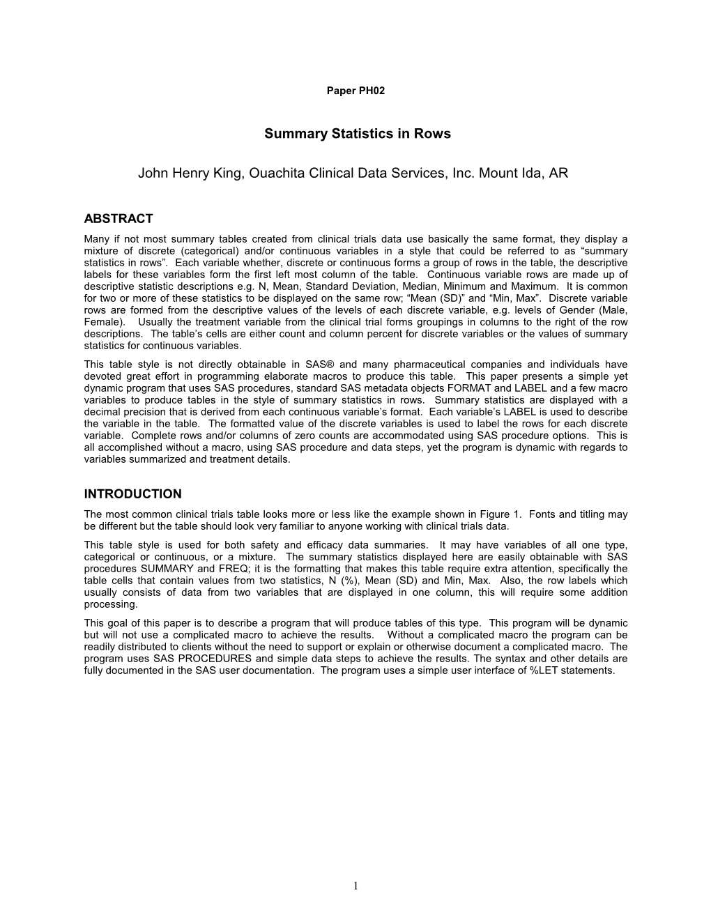 Summary Statistics in Rows